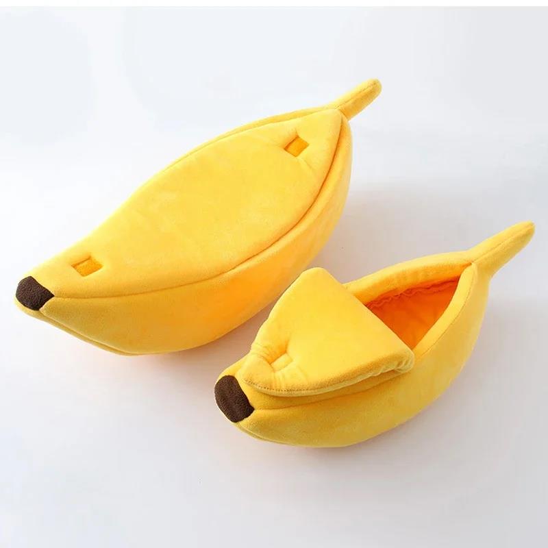 Banana-Shaped Cat Bed House - Durable Portable Pet Basket Kennel With Cushion In Multiple Colors 