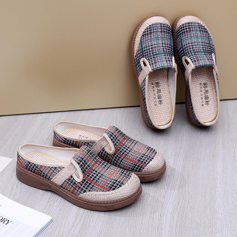 Women's Spring/Summer Soft Sole Breathable Slip-On Cloth Shoes - Fashionable Lightweight Casual Half Slippers