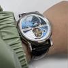 TEVISE Tourbillon Uhr Leuchtend Mechanisch Skelett Herren Armbanduhr Wasserdicht Echtes Leder Uhr