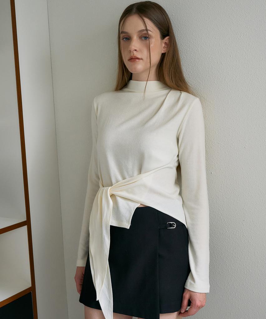DEHEVE Wool Mock-Neck Wrap Long Sleeve [Ivory]