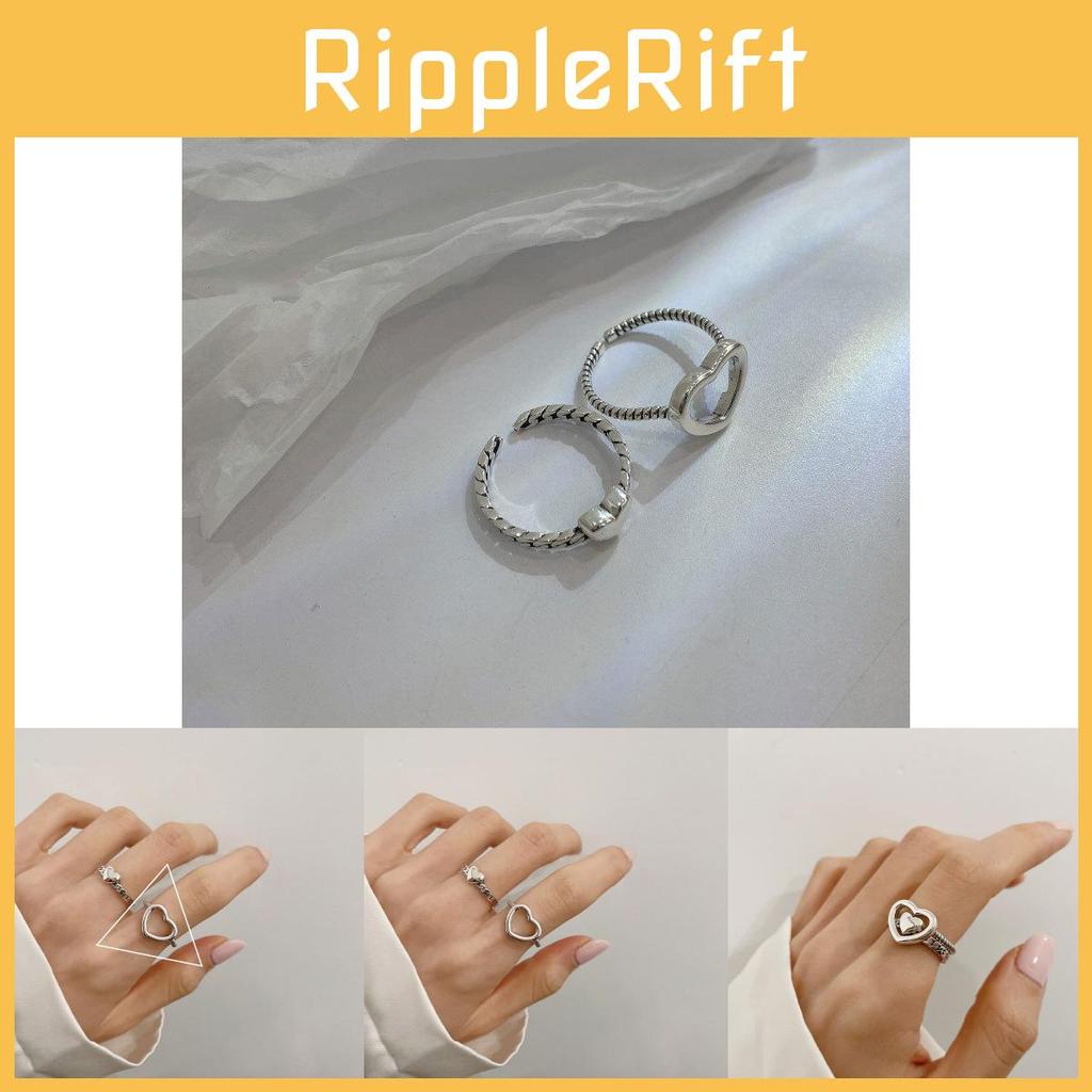 Korean Daejeon Hollow Heart Shaped Love Ring For Women Adjustable Pure Silver Design