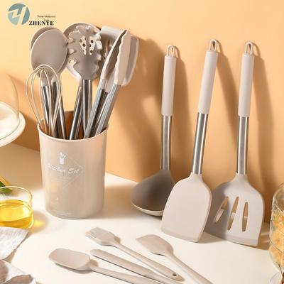Set di utensili da cucina in silicone antiaderente da 14 pezzi con manici in acciaio inossidabile