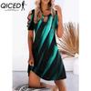 QICED 13 Color Women Floral Print Dress Summer Sexy Short Sleeve O-Neck Mini Dresses Female Vintage Elegant Dress
