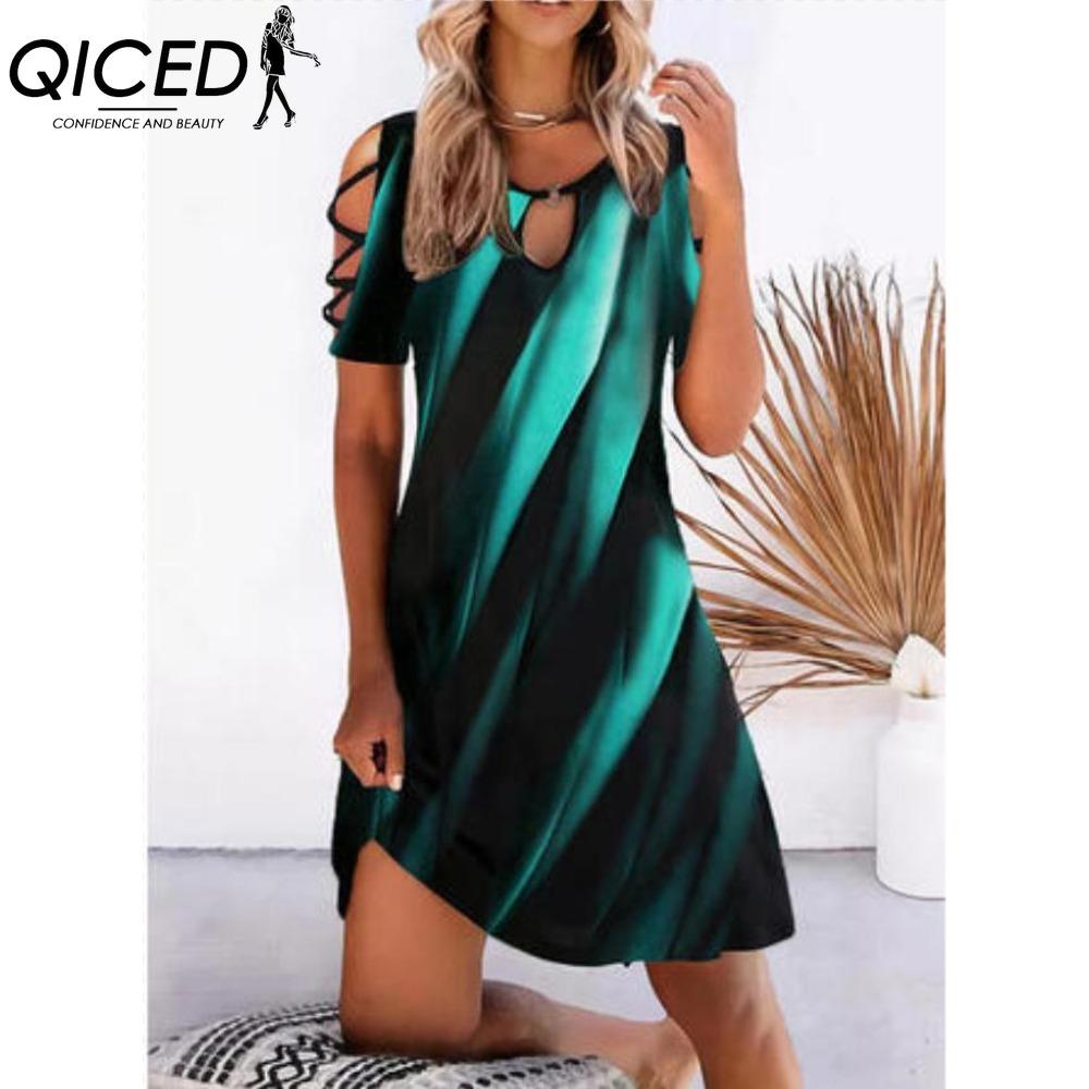 QICED 13 Color Women Floral Print Dress Summer Sexy Short Sleeve O-Neck Mini Dresses Female Vintage Elegant Dress