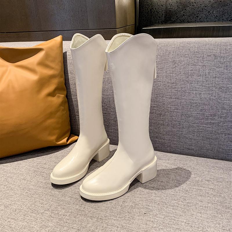 Boots women's 2025 new autumn and winter retro legs thin temperament brown boots thick heel boots tall knight boots