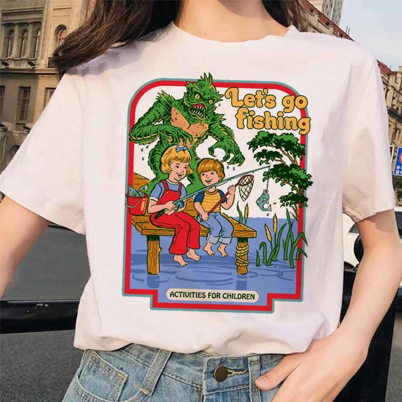 Pojďme vyvolávat démony Estetické tričko Dámské Letní Ležérní Harajuku Kreslený potisk Satan Krátký rukáv Topy Camiseta Mujer