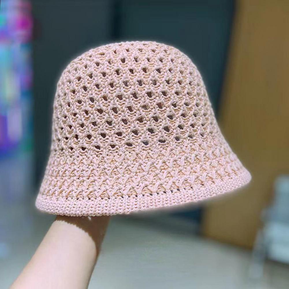 Women Basin Hat Hollow Breathable Sun Fisherman Hat Solid Color Dome Short Brim Anti UV Bucket Hat