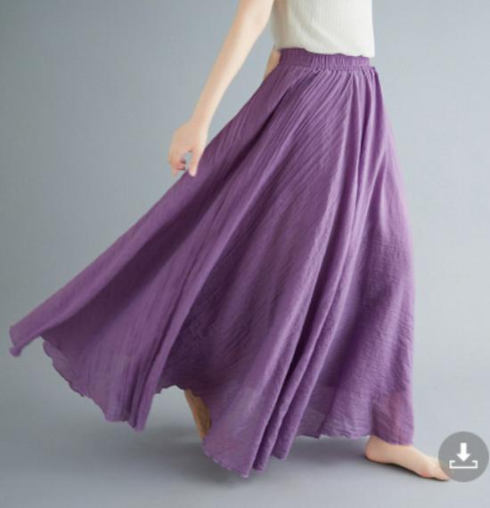 38-Color Plus Size Japanese Cotton Linen A-Line Midi Skirt with Elastic Waist