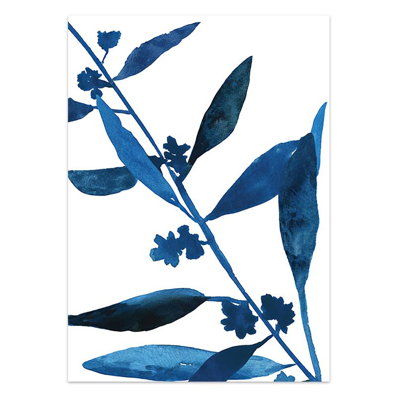 

Холст с листьями растений, минималистичные картины с синими листьями, скандинавский настенный декор, печать постера для гостиной, картина для домашнего декора 21x30cm No Framed