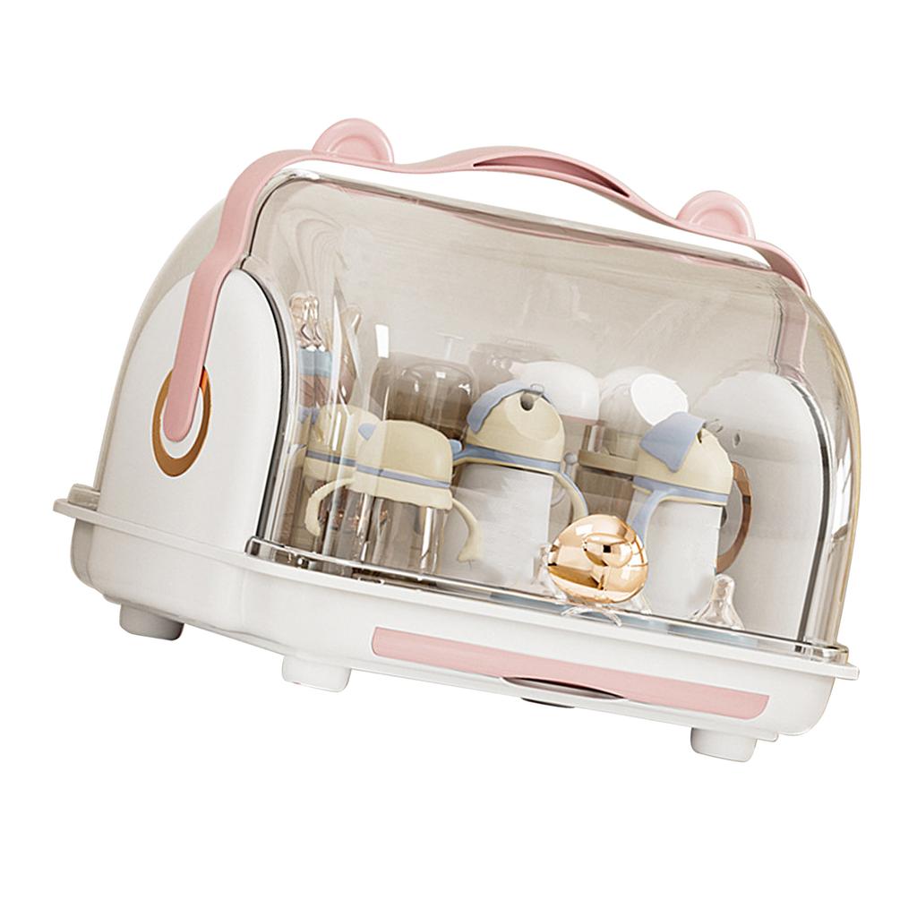 Baby Bottle Storage Box with Lid Dustproof Drying Rack Plastic Cabinet   for Toddler Tablewares