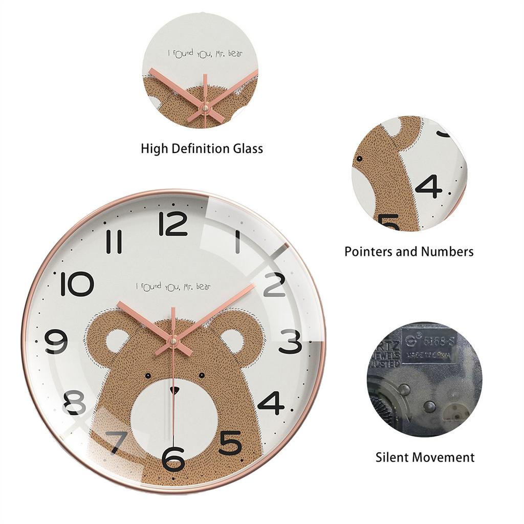Jolie Horloge Murale Ours de Dessin Animé Silencieuse Art "Je T'ai Trouvé" Décoration de Maison Cadeau Créatif Pour Enfants
