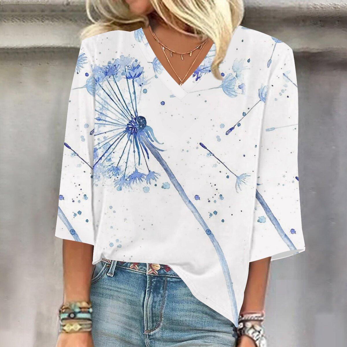 

2023 Весенне-осенний новый модный топ с рукавом 3/4 и принтом