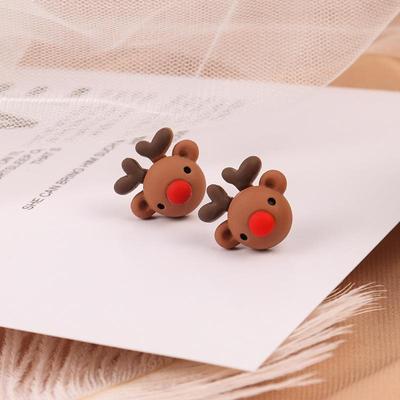 S925 Silver Needle Cute Reindeer Resin Stud Earrings with Bells for Women - Christmas Collection