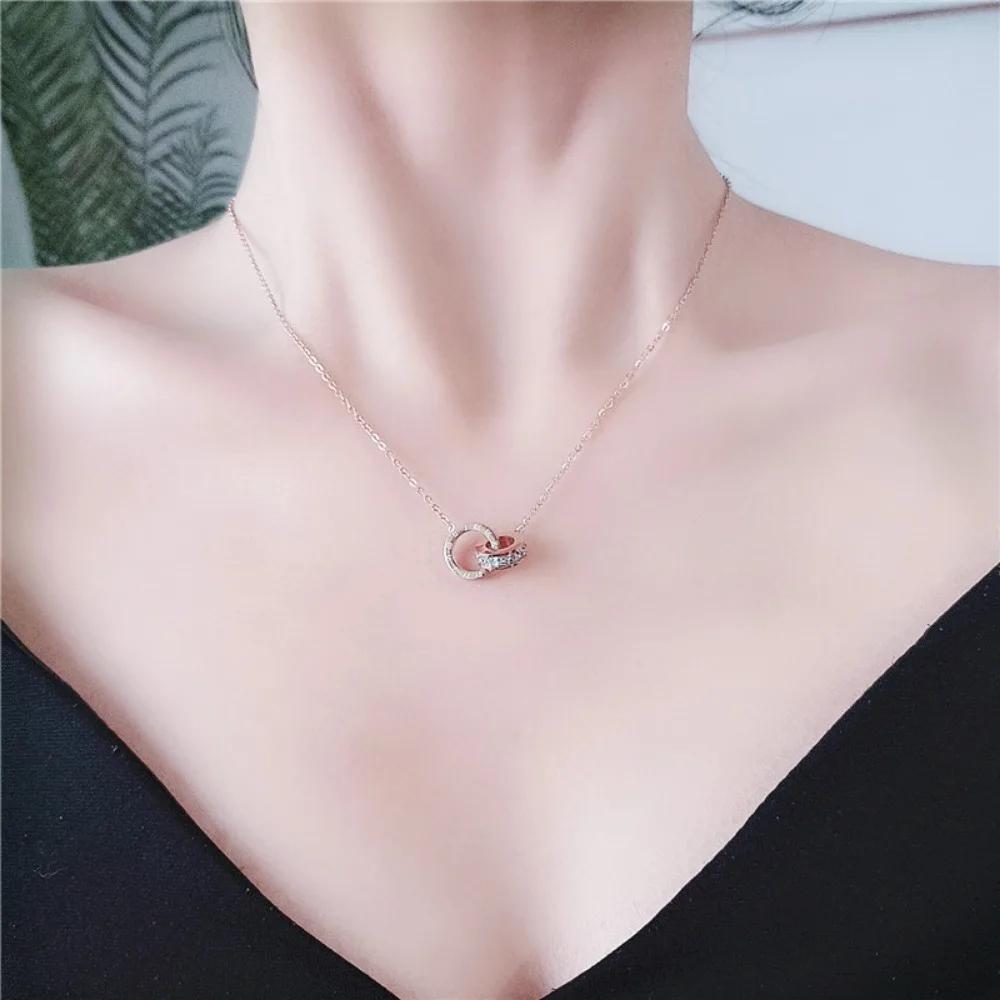 Gold Stainless Steel Roman Digital Wafer Pendant Necklace for Women Charm Chain of Clavicle Jewelry Accessory