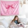KJHL Pink Bohemian Wall Tapestry for Teen Girls, 44 x 60 Inch Cute Preppy Tapestry Wall Hanging Retro Coquette Bow Room Decor Aesthetic Tapestries