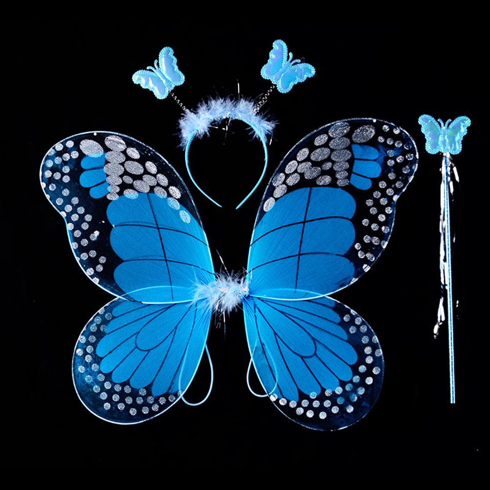 Kids Butterfly Wings Set Headband Wand Halloween Party Costume Children Fairy Props Christmas Photography Props