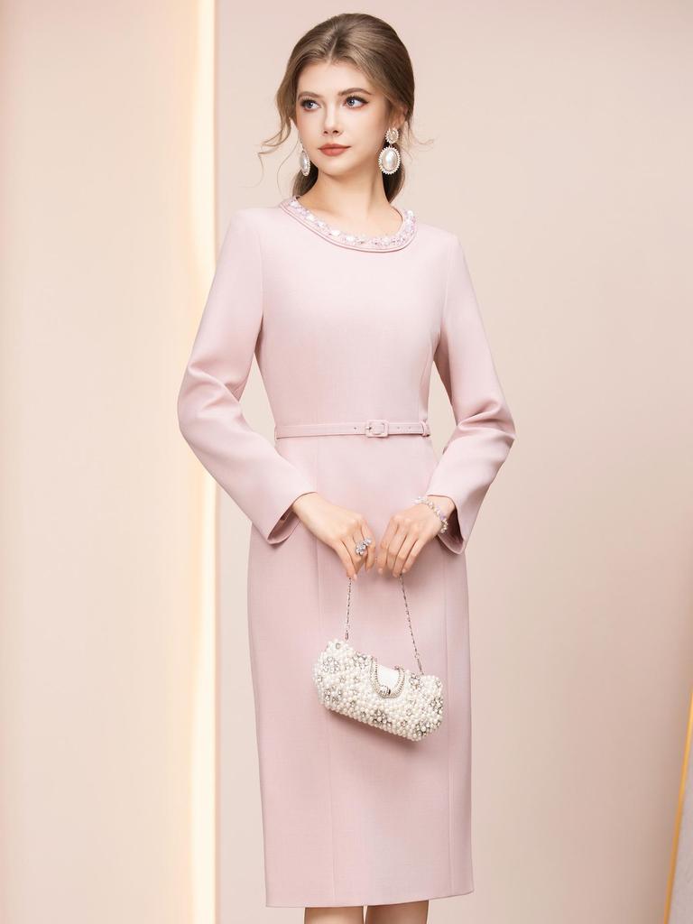 Zhi Li Frühling 2026 Rosa Strassgürtel tailliertes Luxus-Bankettkleid