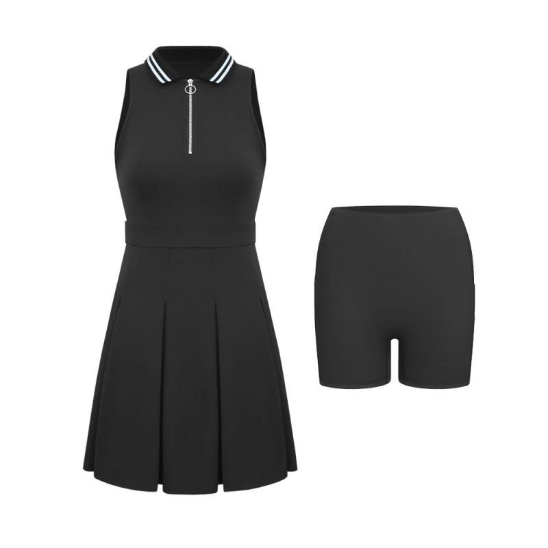 

Polo Neck Tennis Dress Women s Half-zipper Golf Outdoor Sports Badminton Skirt Chest Pad M