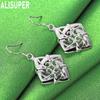 925 Sterling Silver Square Geometric Pendant Piercing Earrings Fashion Charm Wedding Jewelry