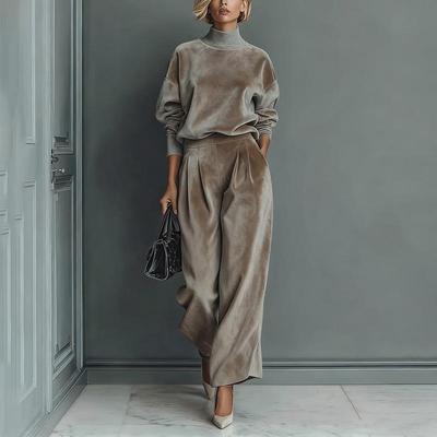 2026 Autumn/Winter High-End Women's Knit Long Sleeve Suit & Wide-Leg Pants Set