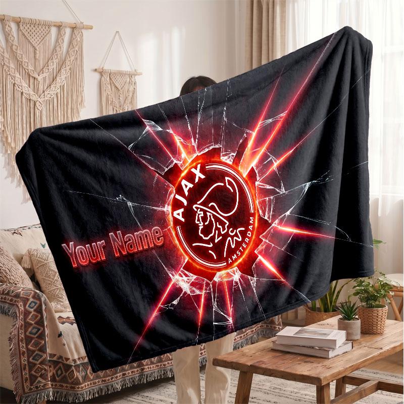 Ajax Amsterdam Personalisierte Fleecedecke Mit Fußballlogo, Individueller Name Text Weich Warm Heimdecke