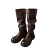 New Spot Pre-sale~ New Wasteland Wind-pleated Piling Boots Can Be Folded for Two Wears, Long Boots Thick Heel Thick Sole High Tube