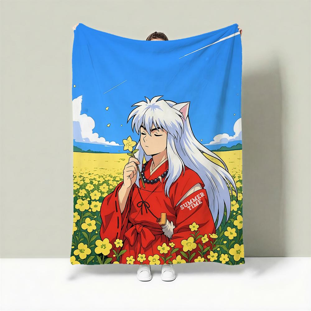 Anime I-Inuyasha Throw Lightweight 240g Flannel Blanket Soft Skin-friendly for Summer Cooling 75X95CM