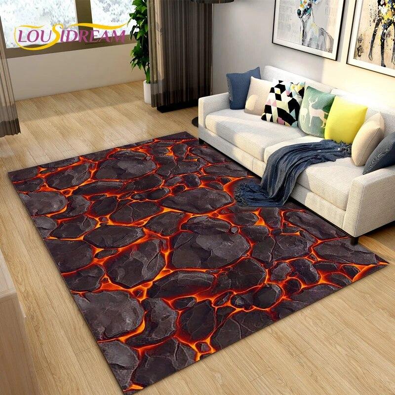 3D Charcoal Volcanic Rock Flame Stone Area Rug,Carpet Rug for Living Room Bedroom Sofa Decoration,Kitchen Non-slip Floor Mat