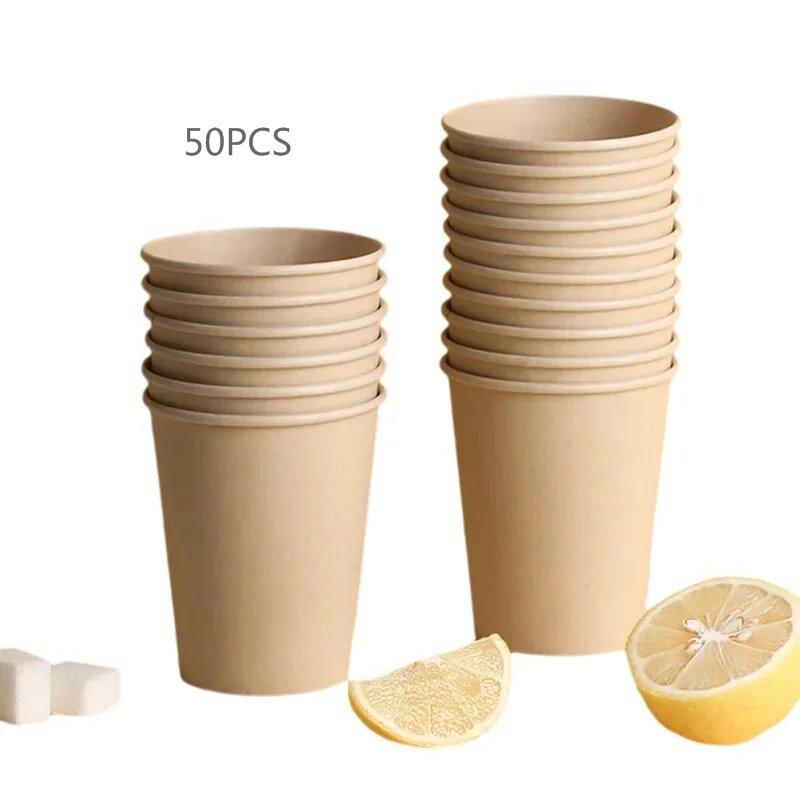 

50/200/500 шт. Одноразовые бумажные стаканчики Утолщенные Закаленные Бумажные стаканчики из бамбукового волокна Для дома и использования Кофейный стаканчик Чайный стаканчик Стаканчик для горячих напитков
