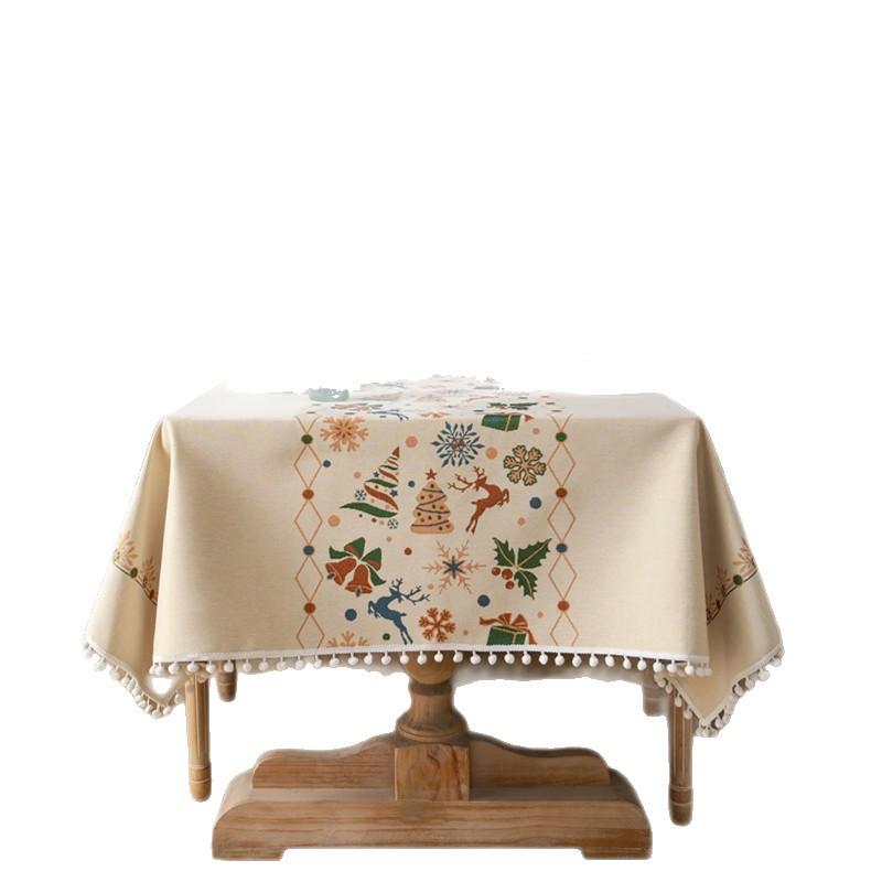 Christmas Decoration Color-Woven Jacquard White Ball Tablecloth Rectangular Coffee Table Tablecloth Dining Table Cloth
