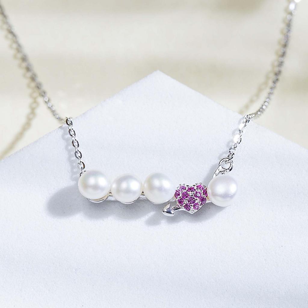[MiNG HUANG] Freshwater Pearl Necklace SV925 4-5mm Meihuang Jewelware Women's Genuine Pearl Wedding Party Silver Heart