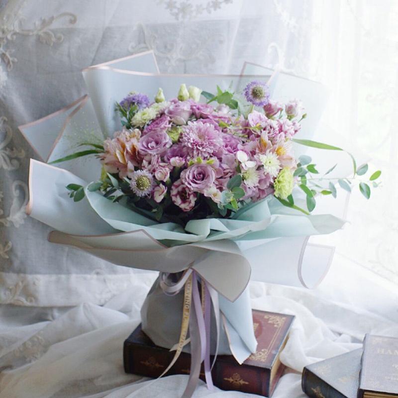 20 buc hârtie de împachetat cu flori, impermeabilă, semi-permeabilă, cu chenar auriu, ambalaj pentru buchet de culoare jeleu