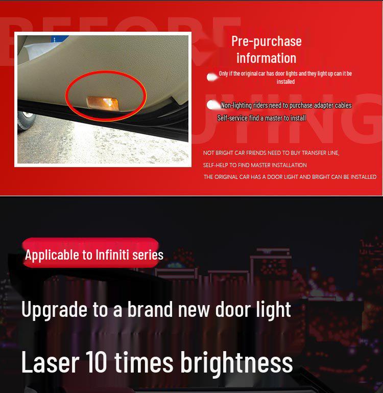 Lumières de projection de bienvenue pour porte Infiniti: Compatible avec les modèles Q50L, Q70L, QX60, QX50, G25, FX35