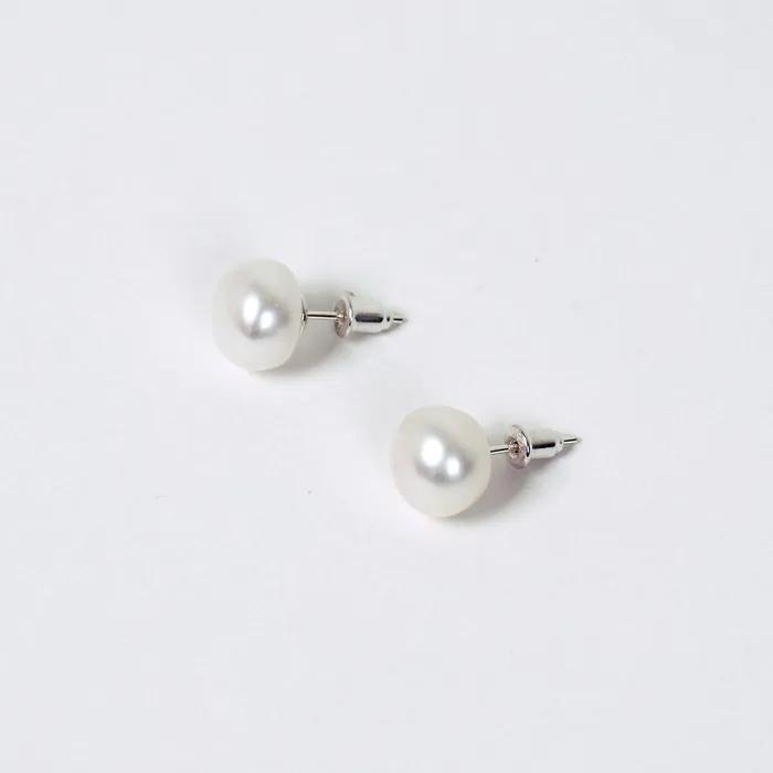 [Silver 925][Freshwater Pearl] Button Pearl Earring