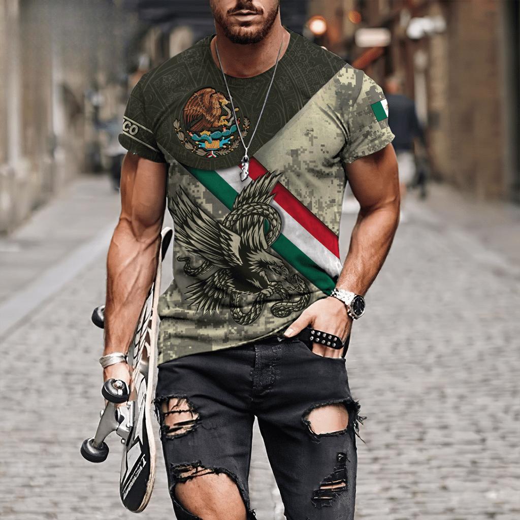 3D-printet T-skjorte med korte ermer Europeisk og amerikansk herreklær med korte ermer