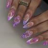 Almond Shape Press-On Nails With 3D Floral Gradient Purple Design Women Sweet French Style Manicure