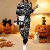 Conjunto de Dos Piezas con Estampado de Halloween para Mujer, Top de Manga Larga con Cuello Redondo y Pantalones Jogger con Cordón, Chándal Casual para Primavera Otoño