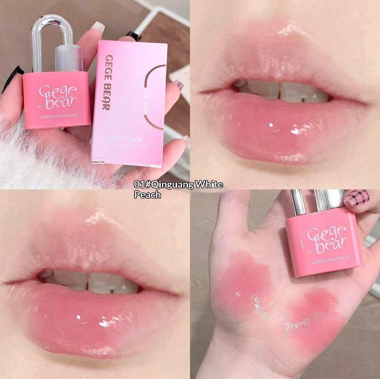 Lock Heart Sweet Color Water Light Lip Glaze, Moisturizing Mirror Color Pseudo Plain Lip Glaze