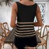 Women Striped Color Block Sleeveless Knit Casual Long Vest Tank Top
