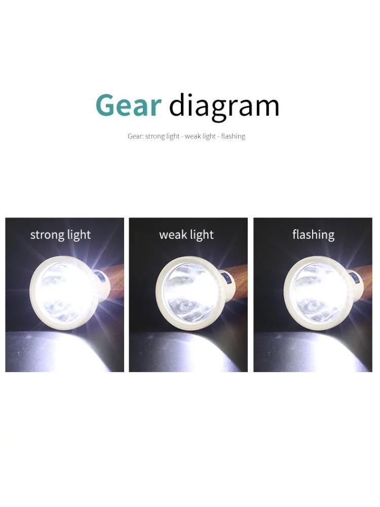 Powerful LED Strong Light Flashlight Aluminium Alloy Torch Imitation Wood Grain Built-in Battery Outdoor Waterproof Camping Lamp