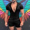 Camicia monopezzo con cerniera di tendenza estiva da uomo Pantaloncini con cerniera a maniche corte da uomo Tutina tinta unita