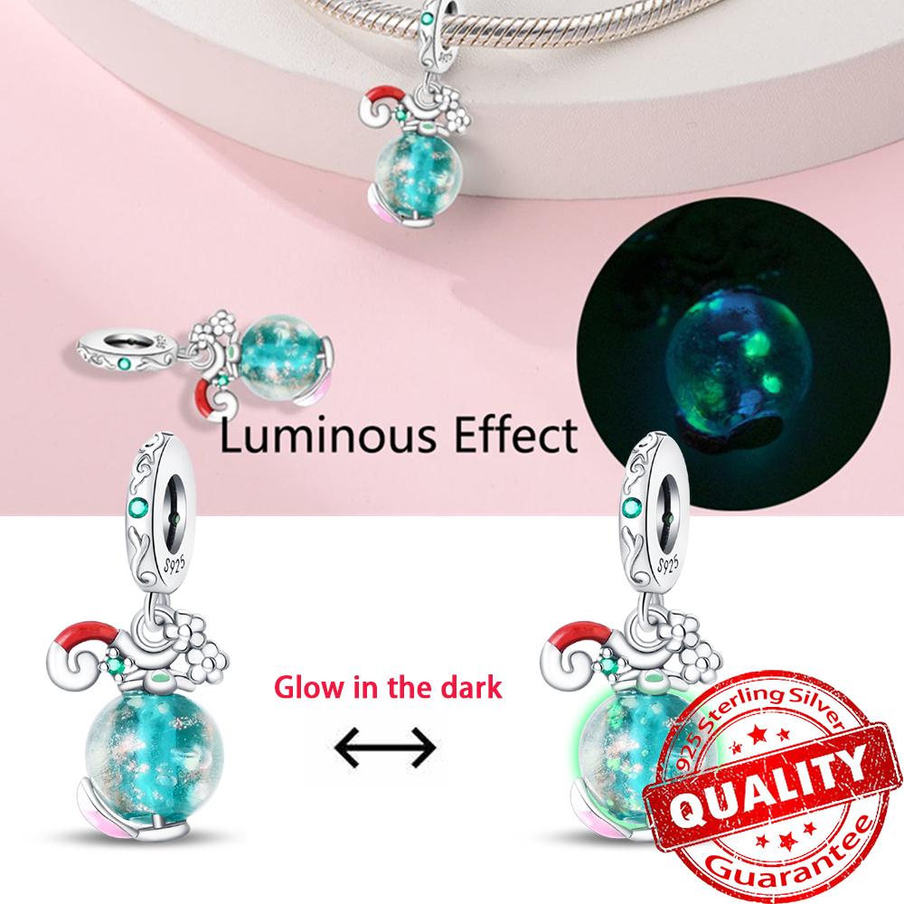 Authentic Glow-In-The-Dark Firefly Dangle Charm Fit Original Bracelet Diy Copper Flower Lantern Charms For Jewelry Making