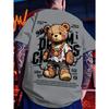 Europäisches und amerikanisches Herren Sommer Teddybär Graffiti Print Bequemes und atmungsaktives Rundhals T-Shirt Outdoor Street Top