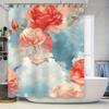 Modern Floral Shower Curtain Peony Blue Clouds Bath Decor for Home Bathroom