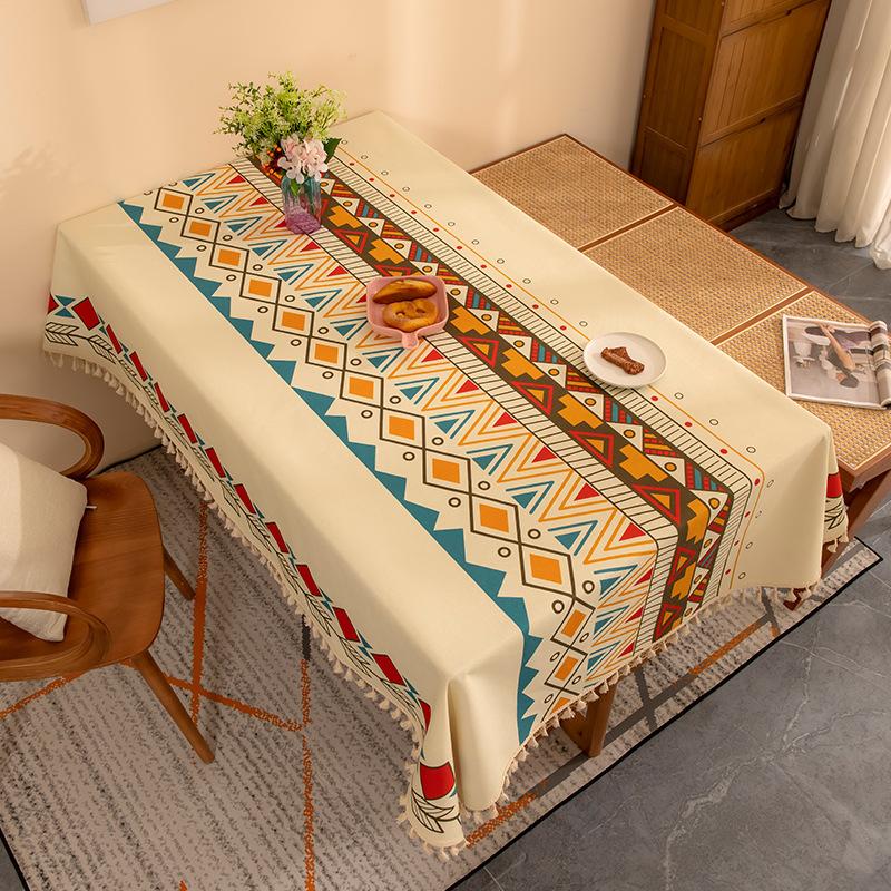 Fabric Tablecloth Waterproof Bohemian Style Home Rectangular Tassel Tablecloth Ins Style Tablecloth