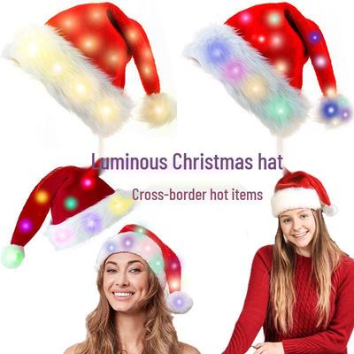 Adult Light-Up Christmas Hat with Plush - Santa Party Decoration