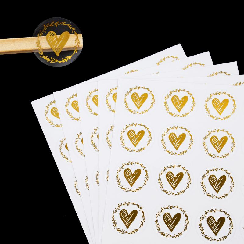 200Pcs Bronzing Transparent Sealing Stickers Love Heart Round Gold Silver Envelop Candy Bag Label for Baking Gift DIY Decoration