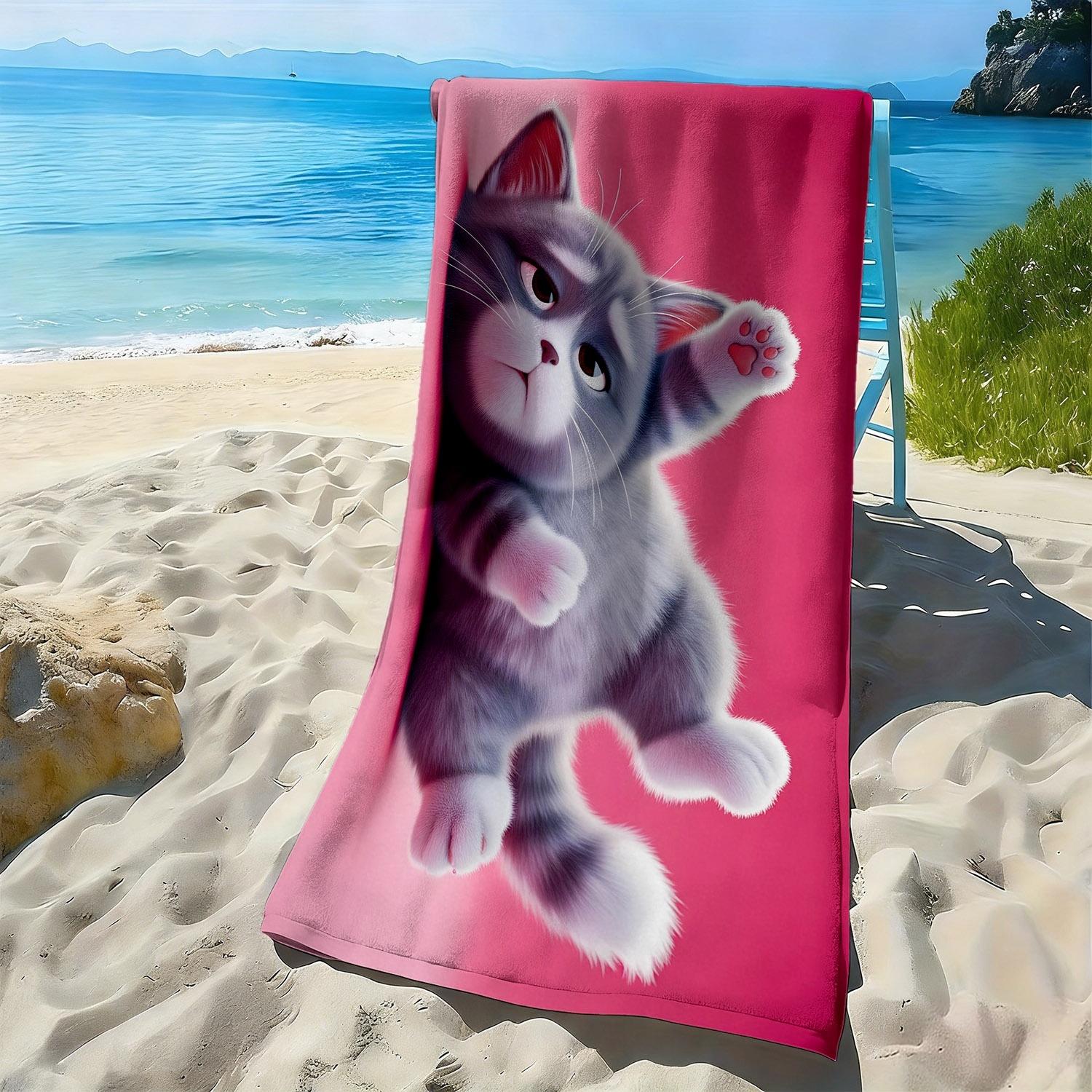 

Cute cartoon cat-style pattern polyester microfiber beach towel is highly absorbent, suitable for swimming and beach outings W40*H60(CM)