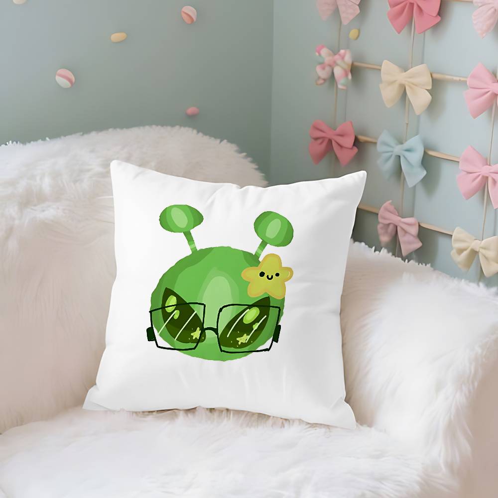 Cute Green Alien Cat Case Plush Fabric Soft Pillowcase Double Sided Print Cushion Cover Household Gifts