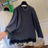 Extra-large High-end Lace Brushed Long-sleeved T-shirt for Men and Women, Loose and Casual Thickened Base Layer for Autumn